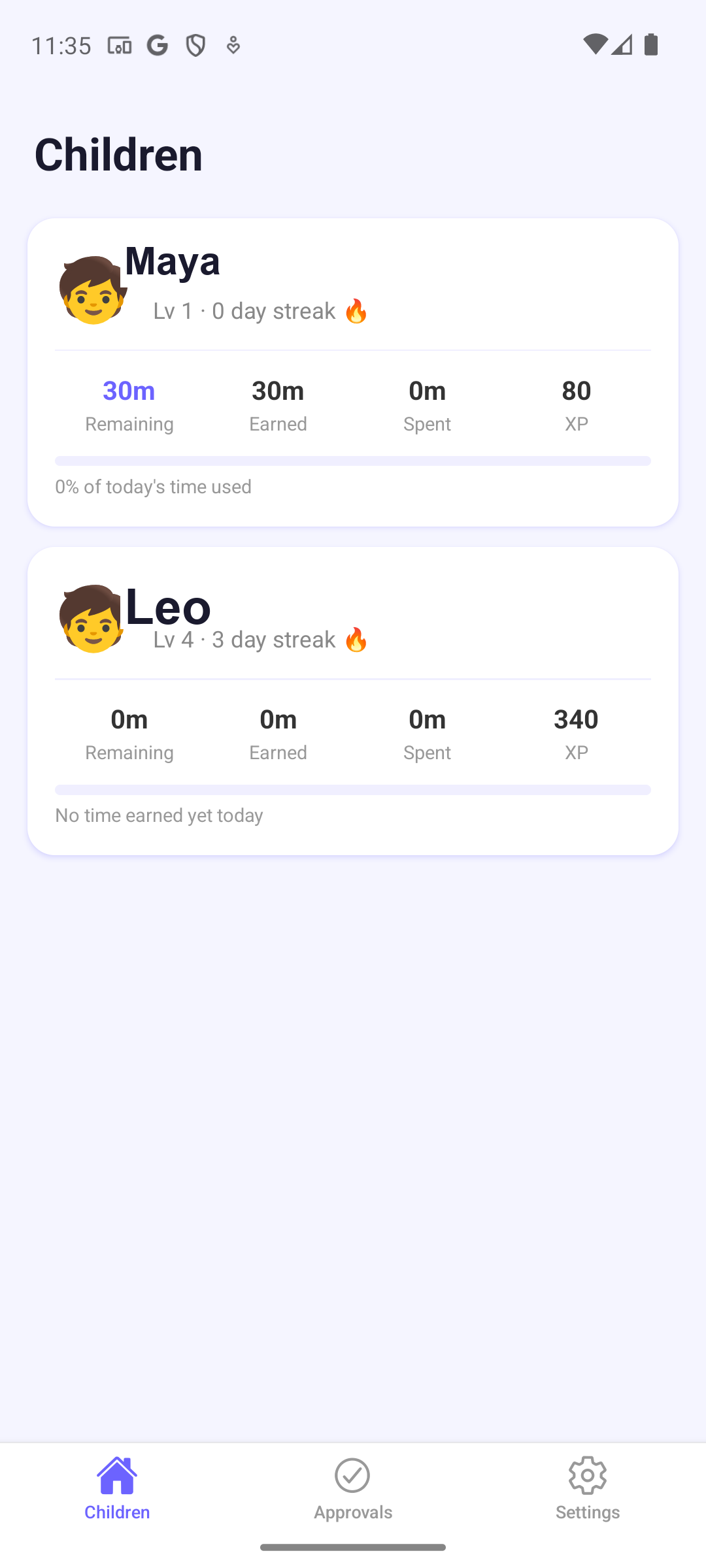 Parent dashboard